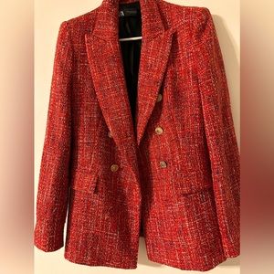 Zara Red textured tweed blazer NWOT New Medium M